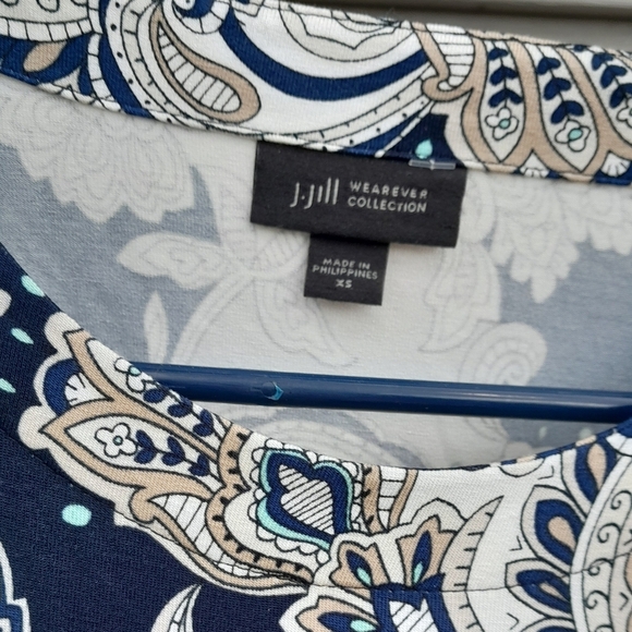 J. Jill Navy and Cream Paisley Blouse XS - Picture 2 of 6